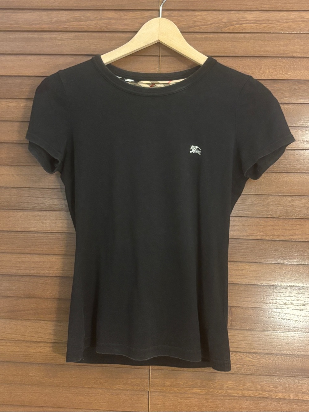 Authentic Burberry Blue Label Black Embroidered Logo Tee Size 38